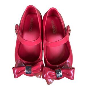 Mini Melissa Girl's Hot Pink Bow Rubber Mary Jane Shoes Size U 8